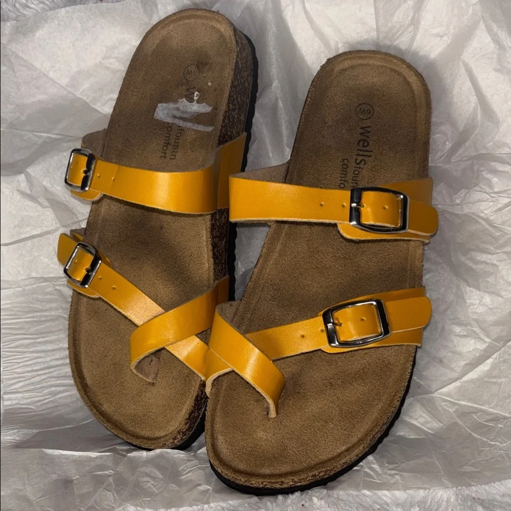 Yellow Double Strap Buckle Sandals